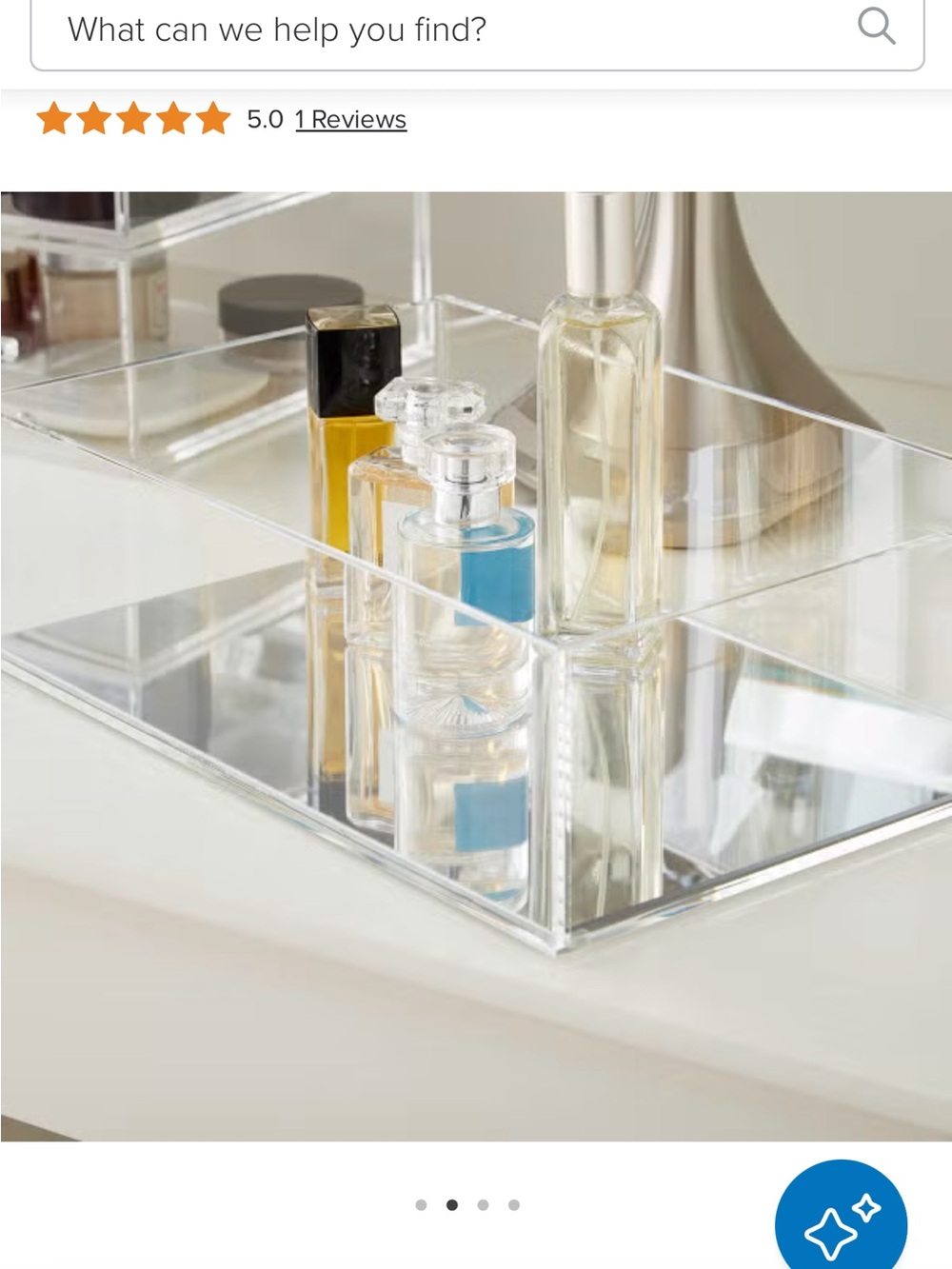 NWT Container Store Luxe Acrylic Tray with Mirror Base & Short 2-section Insert